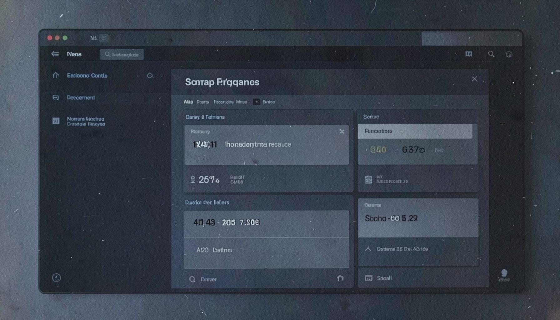 A dark dashboard interface mockup with a sidebar navigation and content cards showing educational programme metrics and school data
